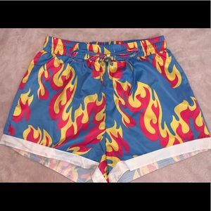 blue fire print shorts